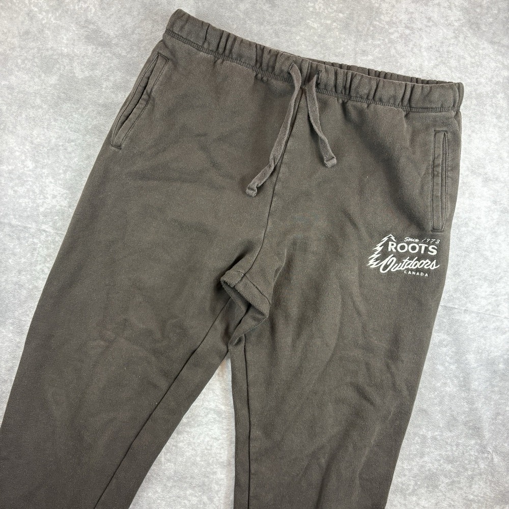 Roots Canada Sweatpants Mens L Brown Drawstring Fleece Lounge Cozy